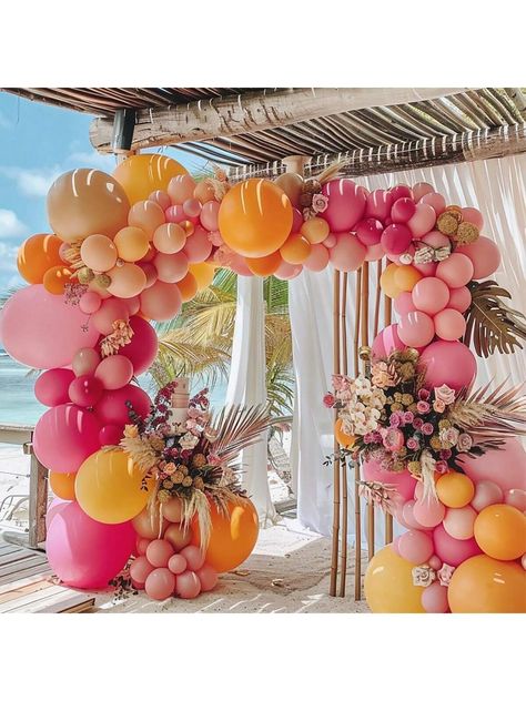 Combination Set 2  Collar  Latex   Embellished   Event & Party Supplies 70s Event Decor, Sunset Balloon Arch, Summer Balloon Arch, Adult Pool Party Ideas, Summer Balloon Garland, Summer Birthday Party Themes, Floral Theme Party, Peach Balloons, Pastel Balloon Garland