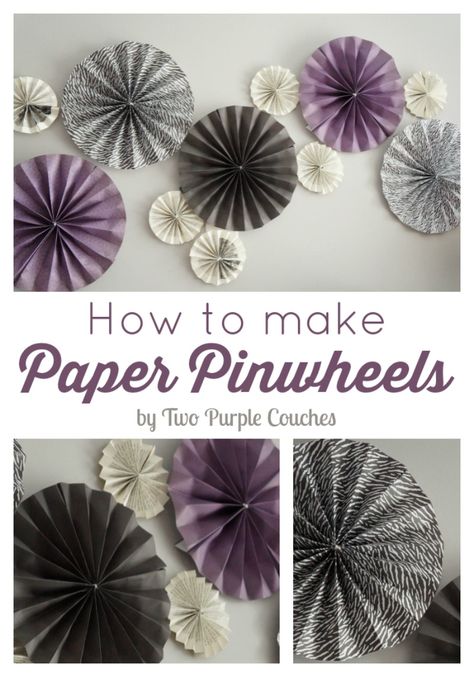 How to make paper pinwheels via www.twopurplecouches.com Paper Pinwheels, Purple Couch, Purple Room Decor, Paper Decorations Diy, Pinwheels Paper, Hemma Diy, Diy Bricolage, Diy Papier, Make Paper