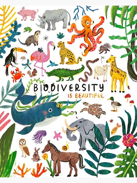 "Biodiversity is Beautiful" Poster by annakorol | Redbubble Biodiversity Project Ideas, Save Animals Poster, Earth Day Drawing, Project Cover Page, Biodiversity Conservation, Creative Book Covers, Instagram Projects, Only Aesthetic, Animal Conservation