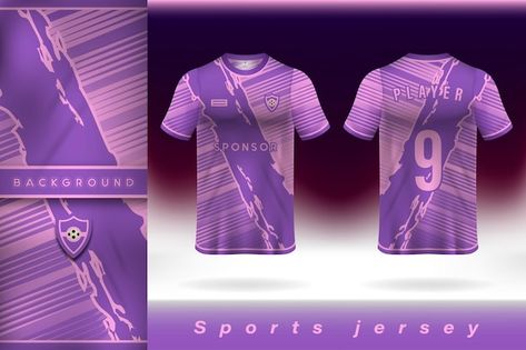 Purple and pink stripes sports jersey te... | Premium Vector #Freepik #vector #shirt-design #polo-design #jersey-mockup #soccer-mockup Purple Jersey Design, Sports Jersey Template, Jersey Design Template, Heart Shirt Design, Volleyball Jersey Design, Jersey Template, Jersey Mockup, Purple Jersey, Jersey Pink