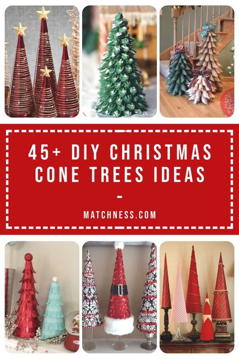 Diy Christmas Cone Trees, Christmas Cone Trees, Christmas Tree Decorations Red, Cardboard Christmas Tree, Christmas Cones, Christmas Tree On Table, Fabric Christmas Trees, How To Make Christmas Tree, Cone Trees