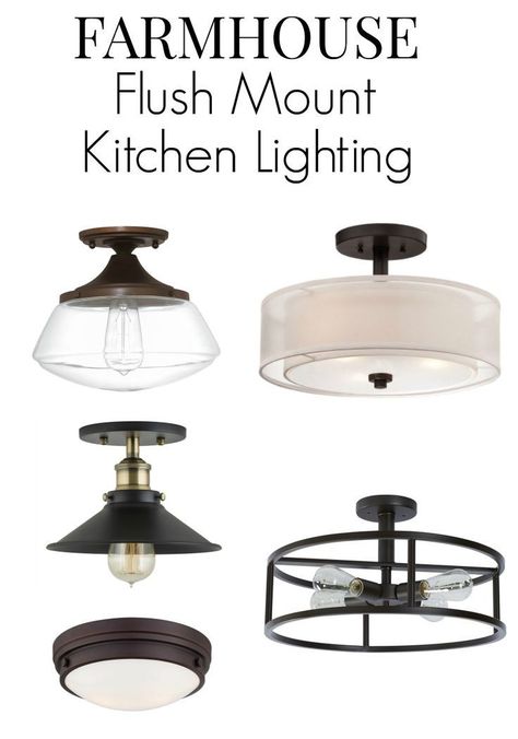 No room for pendant lighting in your small kitchen? Here are 8 flush mount kitchen lighting fixture ideas that will add that farmhouse style to your space. | Chatfield Court Kitchen Lighting Fixtures Track, Kitchen Lighting Ideas For Low Ceilings, Flush Mount Kitchen Lighting, Small Kitchen Lighting, Kitchen Lighting Over Table, Best Kitchen Lighting, Farmhouse Kitchen Lighting, Diy Lampe, Kitchen Chandelier