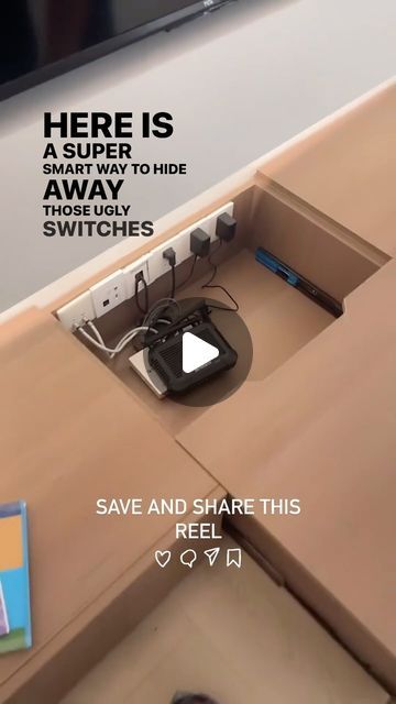 AAA INTERIORS • Design & Execution on Instagram: "Smart way to conceal your switch and sockets 💡

Conceal those electrical points in your Tv cabinet drawers. Such a smart solution 

#hacks #interiordesigntips #designtips #tipsandtricks #rentalhome #trendingreels #trending #interiordesign #inteira #noidablogger #tv #construction #construção #jersey #HomeDecor #HouseToHome #Homelnspiration #americanstyle #americandream #america #layout #homesweethome

[interiors, beach club, layout, pickle ball, home, decor]" Memory Reboot, Club Layout, Tv Built In, Hidden Spaces, 50k Views, Hide Wires, Pickle Ball, Tv Furniture, Design Hack