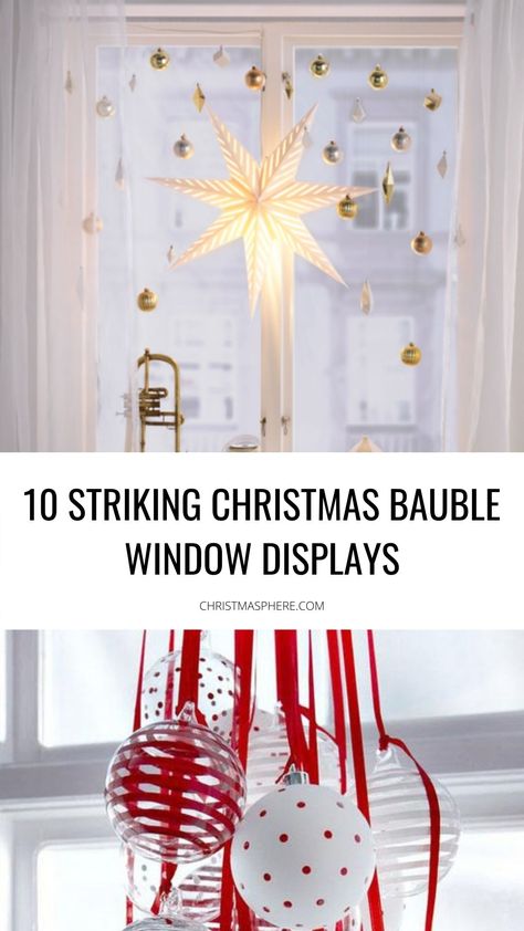 Window Christmas Decor Ideas Diy, Advent Calendar Window Display, Diy Christmas Window, Christmas Ceiling Decorations, Valentines Window Display, Window Display Ideas, Hanging Baubles, Christmas Window Decoration, Christmas Lists