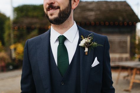 Winter Blue And Green Wedding, Black Suit Dark Green Tie Wedding, Navy Suit With Dark Green Tie, Navy Blue And Deep Green Wedding, Groom Navy Suit Green Tie, Navy Blue Suit Green Tie Wedding, Dark Green Navy Wedding, Pine And Navy Wedding, Pine Green And Navy Wedding