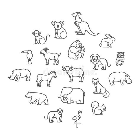 Animal Icons. Zoo Icons Stock Vector - Image: 69896421 Icon Tattoo, Wild Animals Vector, Animal Outline, Monkey Tattoos, Line Art Vector, Animal Icon, Book Icons, Bird Silhouette, Tattoo Flash Art