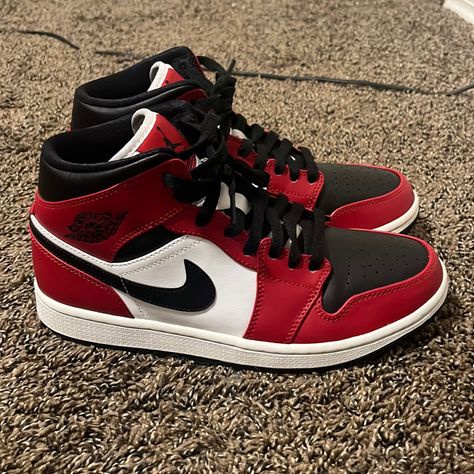 Brand New Worn Twice, No Defects Jordans For Women Red, Nike Shoes Jordans Red, Red High Top Jordans, Aesthetic Red Shoes, Nike Shoes Red And Black, Jordan Air 1 Red, Nike Jordan Shoes Red, Nike Colorful Shoes, Jordans Chicago