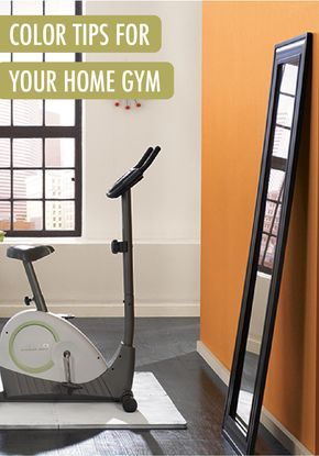 Your home gym is the perfect space to take a design risk. By using energetic paint colors, like Flaming Torch for an accent wall, the room will be one that is motivating and upbeat. Workout Room Colors, Gym Paint Colors, Home Gym Wall Color, Home Gym Design Basement, Gym Makeover, Swallow House, Home Gym Paint Colors, Basement Wall Colors, Yoga Spaces