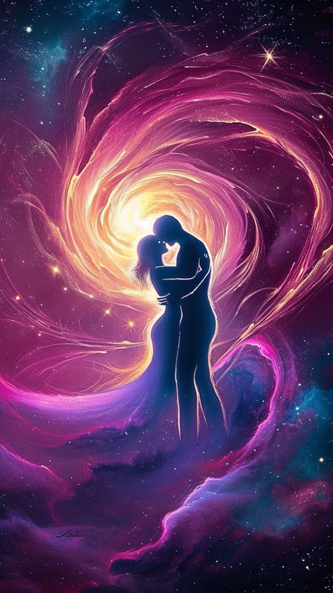 Cosmic Painting, Meditation Art Spirituality, Lovers Illustration, Soulmates Art, Spiritual Art Soul, Twin Flame Journey, Twin Flame Art, Love Spiritual, Twin Flame Relationship