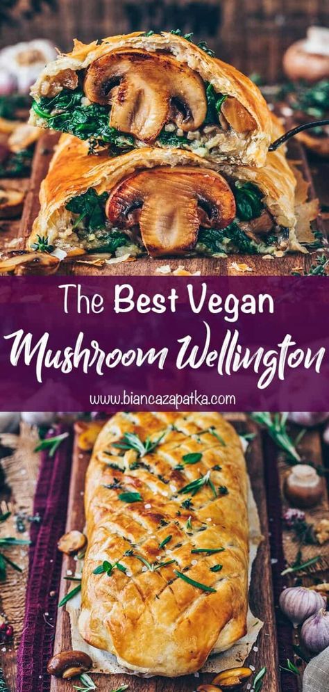 This vegan mushroom Wellington makes a great meatless Christmas roast recipe, and it will definitely get the non-vegans interested too! It’s very easy to make, hearty, flavorful and so delicious! #wellington #mushrooms #veganrecipes #vegetarian #recipes #food #vegan #vegandinner #thankgiving #foodrecipes #christmasdinner #dinner #veganroast #healthyfood | biancazapatka.com Easy Interesting Dinner Recipes, Vegan Holiday Recipes Thanksgiving, Vegan Christmas Wellington, Vegetarian Mushroom Wellington Recipe, Vegan Mushroom Wellington Recipe, Vegan Roast Dinner Ideas, Roast Dinner Vegetarian, Vegan Roast Recipes, Vegeterian Ideas For Christmas