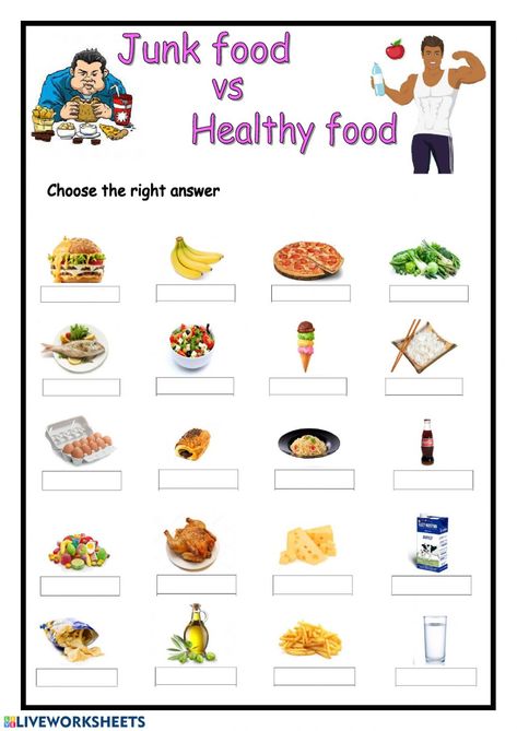 Live worksheet1 worksheet Healthy Vs Unhealthy Food Worksheet, Healthy And Junk Food Worksheet, Healthy Unhealthy Food Worksheet, Healthy Food Worksheets For Kids, Healthy And Unhealthy Food Worksheet, Unhealthy Food Pictures, Food Worksheet, Healthy Food Activities, Healthy Junk Food