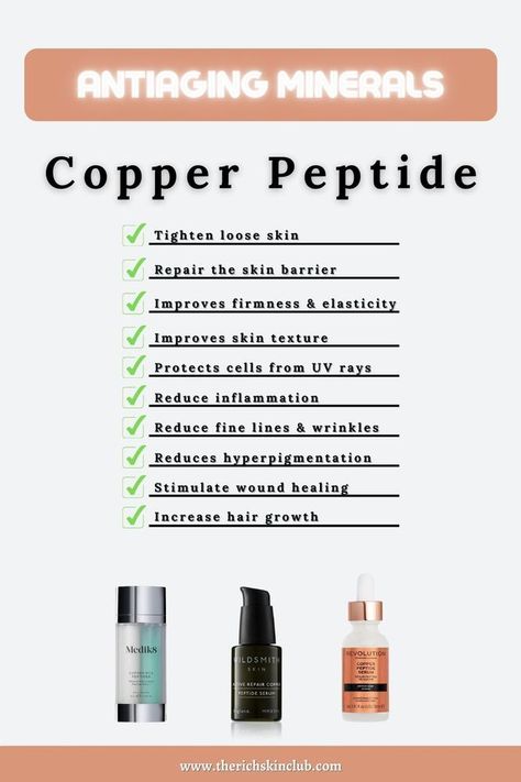 The anti-aging benefits of copper. How copper peptides can help all skin types. #copperforskintightening #copperserumforface Copper Peptides Benefits, Esthetician Tips, Peptides Skin Care, Benefits Of Copper, Allies Of Skin, Serum Benefits, Tighten Loose Skin, Skin Advice, Copper Peptides