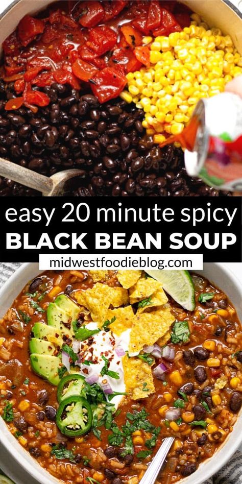 Blender Soups, Spicy Black Bean Soup, Veggies And Rice, Simple Meal Prep, Bean Soup Recipes, Black Bean Soup, Easy Weeknight Dinner, God Mat, Easy Soups