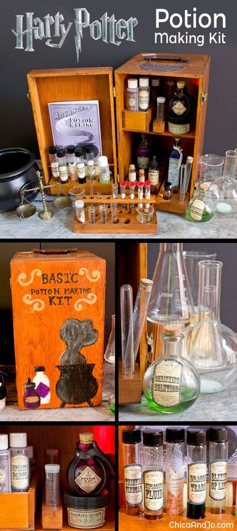 DIY Harry Potter Potion Making Kit for every Hogwarts-bound student! | Chica and Jo Harry Potter Weihnachten, Classe Harry Potter, Harry Potter Christmas Decorations, Imprimibles Harry Potter, Potion Making, Cumpleaños Harry Potter, Diy Harry Potter, Stile Harry Potter, Harry Potter Classroom