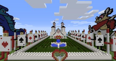 Minecraft Alice In Wonderland House, Minecraft Alice In Wonderland Ideas, Minecraft Wonderland Builds, Alice In Wonderland Minecraft Builds, Minecraft Alice In Wonderland, Minecraft Wonderland, Wonderland Minecraft, Wonderland Party Food, Queen Of Hearts Castle