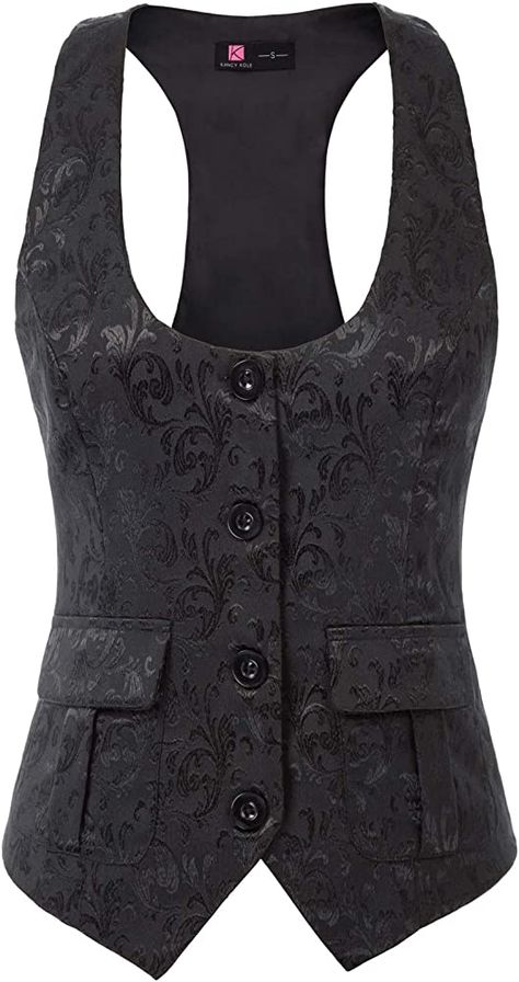 KANCY KOLE Women Dressy Vest Slim Fit Waistcoat Casual Racerback Vest Victorian Tops (Black, S) at Amazon Women's Coats Shop Dressy Vest, Women Waistcoat, Waistcoat Outfit, Black Suit Vest, Womens Waistcoat, Vest Outfits For Women, Steampunk Jacket, Black Waistcoat, Waistcoat Woman