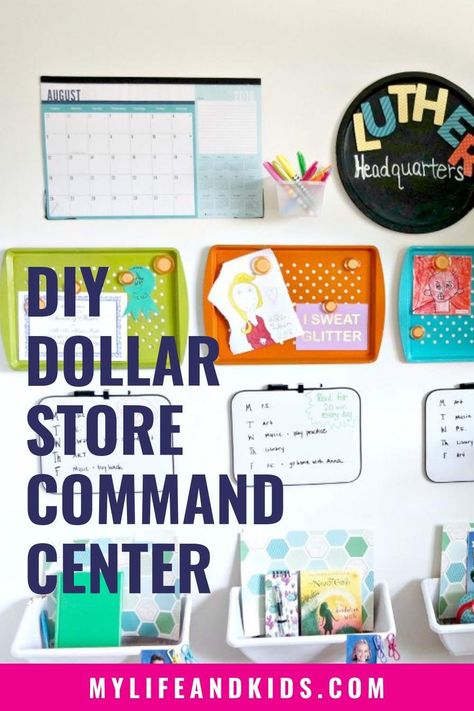 Are you ready to get your family organized? This Dollar Store DIY Command Center is exactly what you need to help your busy kids stay on track! I bought everything at the Dollar Tree for just $1 each, but you could find these things at most Dollar stores (Family Dollar, Dollar General, 99 Cents Only, etc). For less than $20, I was able to create this entire family command center. #commandcenter #backtoschool #organization #dollartree #dollarstore #diy Family Command Center Wall, Pantry Organization Ideas Shelves, Command Center Organization, Diy Command Center, Home Command Center, Dollar Tree Organization, Dollar Store Diy Organization, Family Command Center, Family Dollar