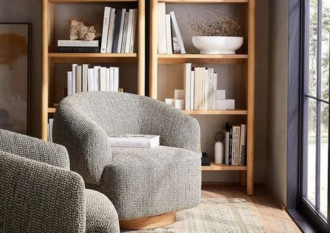 17 Comfy Swivel Chairs That Will Definitely Make A Statement | HuffPost Life Rounded Chairs Living Room, Living Room With Couch And 2 Swivel Chairs, Swivel Bucket Chairs, Swivel Chair Reading Nook, Comfortable Swivel Chair, Small Swivel Chairs For Living Room, Armchair For Small Spaces, Comfy Swivel Chair Living Room, Accent Chairs Swivel