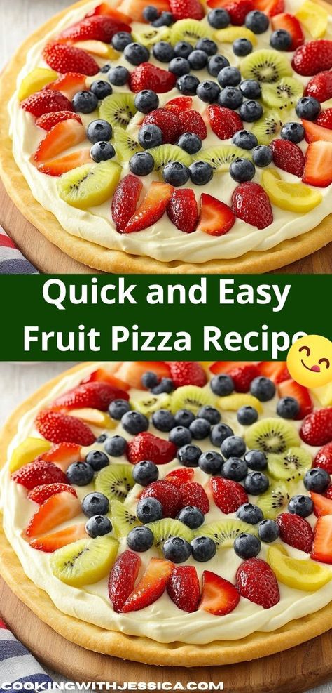 Discover the joy of a simple yet scrumptious dessert! This Fruit Pizza Recipe is easy to prepare and packed with flavor, making it an ideal choice for a sweet treat after dinner or a festive occasion. Fruit Pizza Topping, Fresh Fruit Desserts, Easy Fruit Pizza, Cream Cheese Sugar Cookies, Sugar Cookie Crust, Fruit Pizza Recipe, Fruity Treats, Colorful Desserts, Fruit Toppings