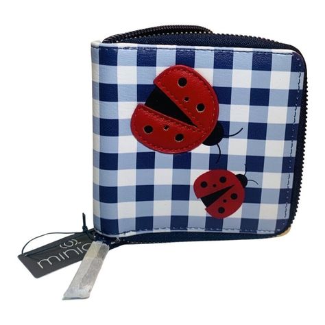 Mincci Lady Bug Zip Bifold Wallet Blue White Checker Plaid Square Wallet 4x4in New With Tags All Around Zip Bifold Credit Card Id Money 4x4x.5in Boho Wallet, Cat Wallet, Green Cherries, Cute Wallets, Sims 4 Cc Packs, Card Id, Fold Wallet, Pink Logo, Bifold Wallet