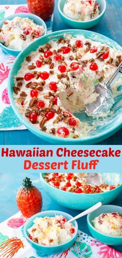 Cheesecake Fluff Dessert, Dessert Fluff, Dessert Picnic, Hawaiian Dessert Recipes, Hawaiian Cheesecake, Cheesecake Fluff, Bbq Salad, Fluff Salad Recipes, Hawaiian Desserts