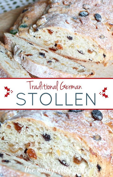 This light, sweet bread dotted with candied fruit and nuts is a tasty Christmas tradition from Germany that our family has enjoyed for years, and I'm sure yours will, too! German Stollen, Stollen Recipe, Bread Christmas, German Food Authentic, German Bread, German Desserts, German Baking, Christmas Bread, Sweet Bread