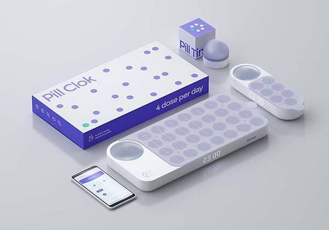 PillClok Smart Pill Box with Configurable Alarms | Gadgetsin Medicine Product Design, Medical Product Design, Pill Packaging, Pill Box Organizer, Medical Packaging, Medication Organization, Smart Packaging, Medicine Packaging, Innovative Packaging