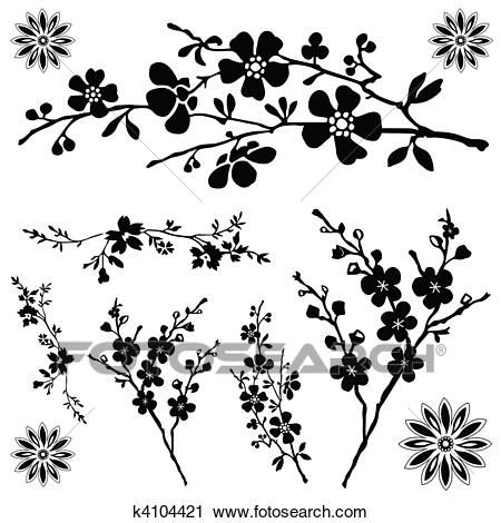 Cherry Blossom Silhouette, Islamic Border, Making Fabric, Cherry Blossom Branch, Silhouette Clip Art, Vector Flowers, Ornament Frame, Flower Ornaments, Medical Illustration