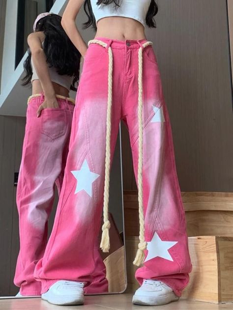 2023 Buy Pink Star Print Splice Boyfriend Jeans under US$48 in Jeans Online Store. Free Shipping with US$69+. Check reviews and buy it today. Style: Casual/Street/Y2K/Vintage/Preppy/Punk/Hip Pop/Sweet Fabric Content: Cotton Blend Fit Type: Loose Fit #y2k #retro #aesthetic #vintage #vintagestyle #blackfriday #christmas #fall #fallfashion #winter #streetstyle #outfits #ootd #trendyoutfits #fashionista #casualoutfits #star Clear Jeans, Retro Summer Outfits, Preppy Punk, Jeans Online Store, Ripped High Waisted Jeans, Street Y2k, Vintage Preppy, 2000s Outfits, Jeans Y2k