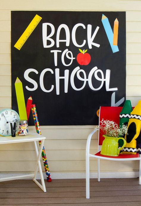 INTRODUCING…..THE BACKDROP OF THE MONTH CLUB! Back To School Backdrop, School Backdrop, Back To School Displays, Back To School Bulletin Boards, Diy Ombre, School Displays, Back To School Party, Kindergarten Shirts, 1 September