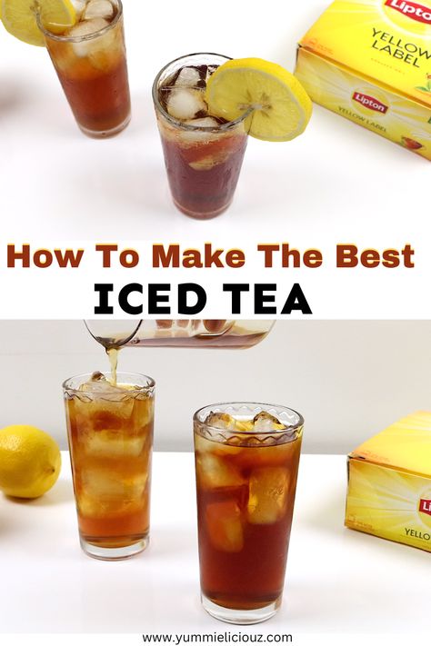 How to make iced tea. This homemade iced tea recipe is healthy, quick, and easy. How To Make Good Tea, Healthy Iced Tea, Ice Lemon Tea, Iced Tea Recipes Homemade, Homemade Iced Tea, Iced Tea Recipe, Drink At Home, Making Iced Tea, Iced Tea Recipes