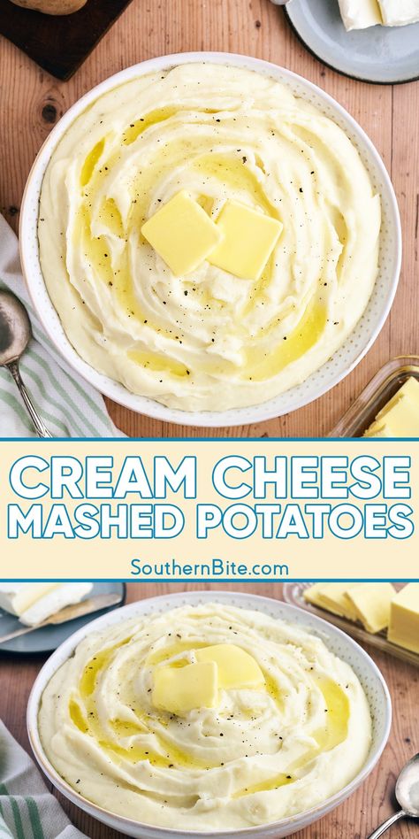 Whip up the creamiest mashed potatoes ever with this simple Cream Cheese Mashed Potatoes recipe. Smooth, rich, and full of flavor—it's the perfect side dish for bringing everyone to the table! Best Southern Thanksgiving Recipes, Side Dishes With Cream Cheese, Homemade Mashed Potatoes With Cream Cheese, Delicious Side Dishes For Dinner, Mash Potato Recipe, Dinners With Mashed Potatoes, Southern Mashed Potatoes, Smooth Recipes, Mash Potatoes Recipe