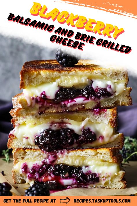 Indulge in a gourmet twist on a classic favorite with this Blackberry Balsamic and Brie Grilled Cheese. Experience the rich, creamy texture of Brie combined with the sweet-tart flavor of blackberry balsamic glaze, all melty between perfectly toasted artisan bread. Ideal for a cozy lunch or an elegant snack, this mouthwatering recipe is a must-try for lovers of sophisticated comfort food. Discover how to elevate your grilled cheese game and impress your taste buds with this delightful pairing. Perfect for gatherings Blackberry Jam Grilled Cheese, Blackberry Brie Grilled Cheese, Blackberry Grilled Cheese, Grilled Cheese Recipes Gourmet, Blackberry Balsamic, Brie Grilled Cheese, Brie Cheese Recipes, Cheese Game, Crispy Sweet Potato Fries