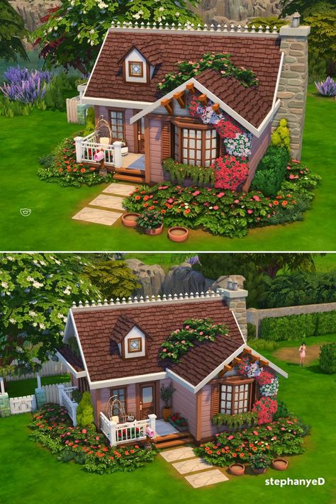 Cottage Layout, Casas The Sims Freeplay, Sims 4 Cottage, Sims 4 Houses Layout, Lotes The Sims 4, Have A Nice Week, Cottage Tiny House, Die Sims 4, Muebles Sims 4 Cc