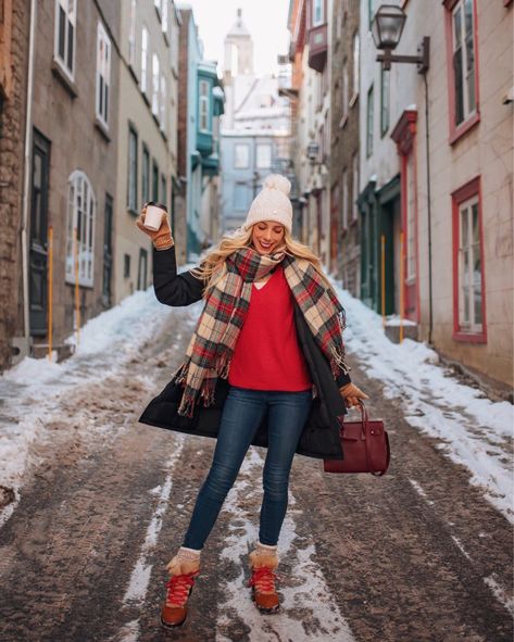 Quebec City December Travel Guide | Katie's Bliss Quebec City Outfits, City Outfits Fall, City Outfit Fall, Traditional French Clothing, December Travel, Winter Maternity Outfits, December Outfits, Winter Styling, Winter Travel Outfit