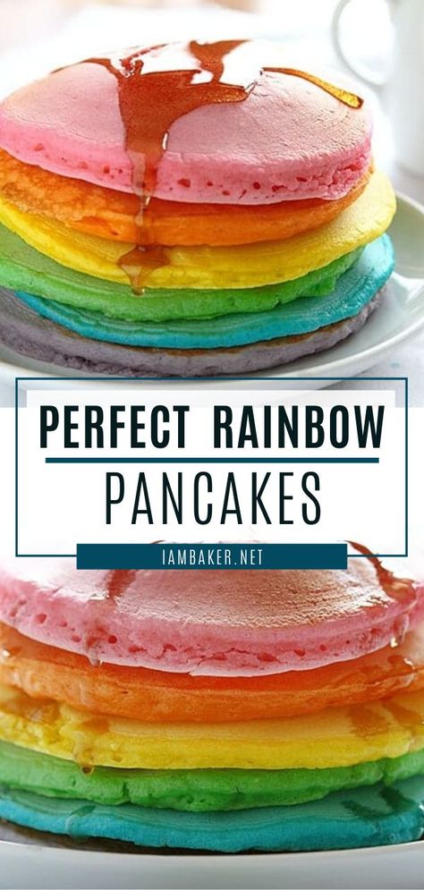 Kid Pancake Ideas, Kids Birthday Breakfast Ideas, Birthday Breakfast Kids, Pancakes Breakfast Ideas, Fun Kid Breakfast, Birthday Foods, Kids Pancakes, Rainbow Pancakes, Easter Food Appetizers