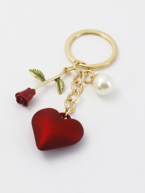 Flower Images Wallpapers, Purse Charms Diy, Neutral Accessories, Gift Boyfriend, Pearl Heart, Gold Bride Jewelry, Heart Keychain, Charm Keychain, Wallet Gifts