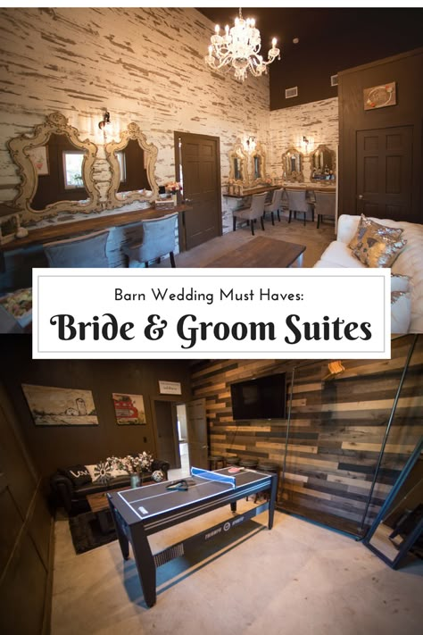 Barn Wedding Must Haves!! Bridal Suite and Grooms Suite  #everafterfarms #barnwedding #rusticwedding #bridalsuite Groomsuite Bridal Suite Decorations, Bridal Suite Room, Wedding Must Haves, Event Venue Business, Bridal Suite Decor, Bridal Dressing Room, Event Venue Design, Grooms Room, Brides Room