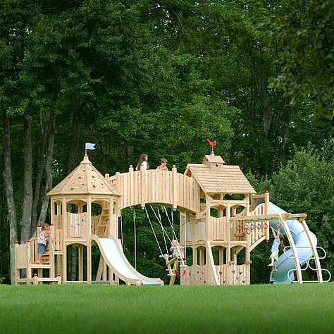 Backyard Playset, Kids Backyard Playground, Backyard Playhouse, Build A Playhouse, Diy Playground, Playhouse Outdoor, Playset Outdoor, Wooden Swings, Backyard Playground