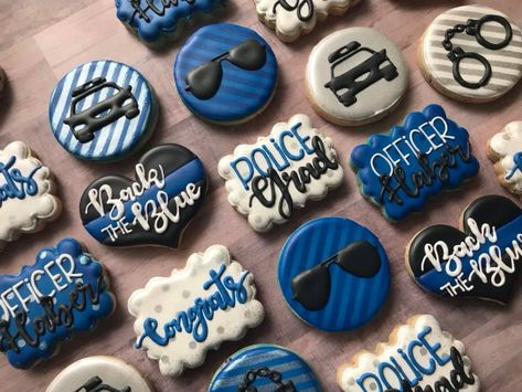 Police Cookies Law Enforcement, Police Officer Cookies, Law Enforcement Cookies, Cop Graduation Party, Cop Cookies, National Law Enforcement Day, Police Cookies, Sugar Cookie Buttercream Frosting, Retirement Cookies