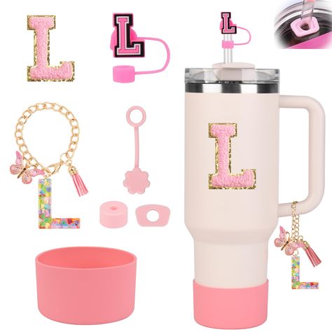 Cup Toppers, Cute Letter, Letter Keychain, Straw Cover, Cousin Gifts, Cup Accessories, Stanley Tumbler, Cute Letters, Accessories Set