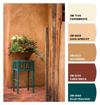 Desert Home Paint Colors, Spanish Revival Color Palette, Southwest Paint Colors Interior, Southwest Paint Colors, Stucco Building, Rust Color Schemes, Duplex Ideas, Exterior Updates, Orange Paint Colors