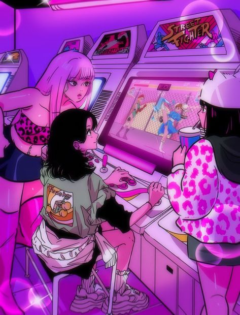 Arcade Weekend | Foundation Stephanie Priscilla Art, Stephanie Priscilla, Arcade Art, Arte Punk, Vaporwave Art, Friends Art, Arte Cyberpunk, Anime Wall Art, 90s Anime