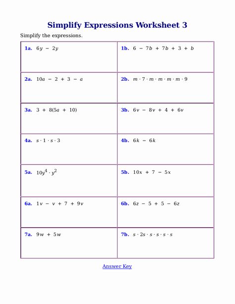 49 Simplifying Algebraic Expressions Worksheet Answers | Chessmuseum Template Library Translating Algebraic Expressions, Writing Algebraic Expressions, Simplifying Rational Expressions, Simplifying Radical Expressions, Evaluating Algebraic Expressions, Simplifying Algebraic Expressions, Simplifying Radicals, Writing Expressions, Exponent Worksheets