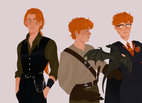 Charlie Weasley, Percy Weasley, Weasley Harry Potter, Weasley Family, Gay Harry Potter, Harry Potter Comics, Harry Potter Tumblr, Harry Potter Drawings, Harry Potter Headcannons