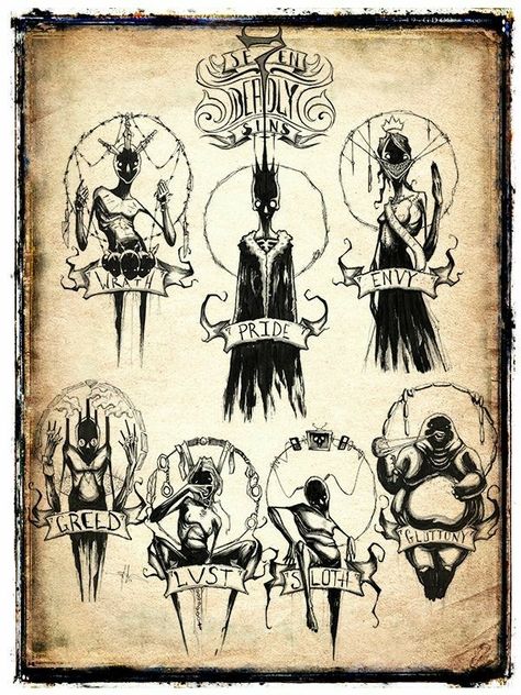 The 7 Deadly Sins Seven Deadly Sins Tattoo, Art Sinistre, Baba Jaga, Arte Occulta, 7 Sins, The Seven Deadly Sins, 다크 판타지, 7 Deadly Sins, Dark Art Drawings