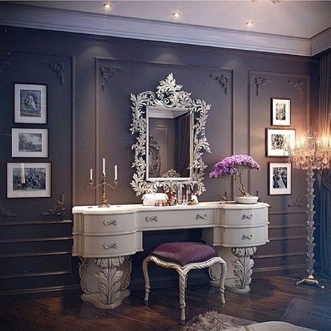 “ tag your friends that would love this ❤️ amazing vanity room inspiration via @makeuptutorialsx0x  love this page” Vanity Ideas Bedroom, Gothic Bedroom Ideas, Reka Bentuk Bilik Tidur, Bedroom Vanity Set, Gothic Decor Bedroom, Gothic Bedroom, Hiasan Bilik Tidur, Vanity Ideas, Vanity Room