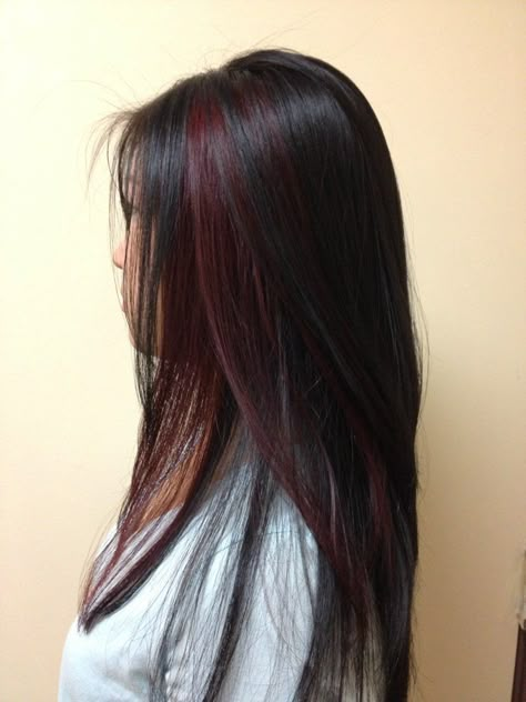 Highlight Hair Ideas, Black Red Hair, Skunk Hair, Highlight Hair, Wine Hair, Red Hair Inspo, Hair Tint, Cherry Hair, Hair Streaks