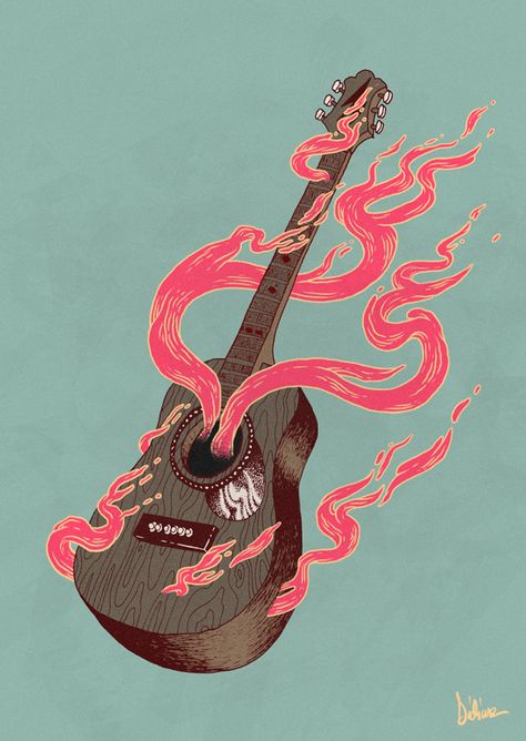 Guitar Art Aesthetic, Guitar Character Design, Guitar Illustration Drawing, Guitar Aesthetic Drawing, Guitar Drawing Aesthetic, Guitar Illustration Art, Guitar Art Drawing, Guitar Drawing Art, Guitar Draw