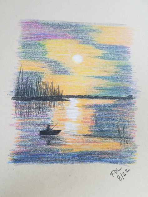 Color Pencil Art Inspiration, Simple Color Drawings, Colored Pencil Water Drawing, Free Sketch Drawings, Colored Pencil Ideas Easy, Colored Pencil Sketches Easy, Cute Color Pencil Drawing, Crayon Aesthetic Drawing, Cool Crayon Drawings